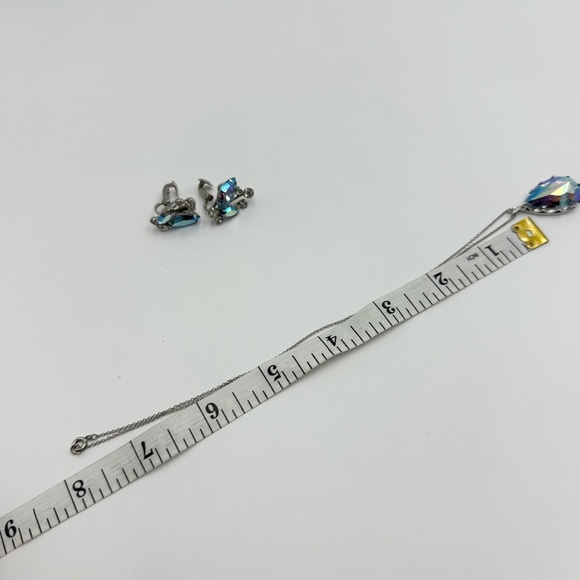 Vintage Aurora Borealis AB Austrian Crystal Dangle Bridal Earring Necklace Sets - Picture 9 of 9